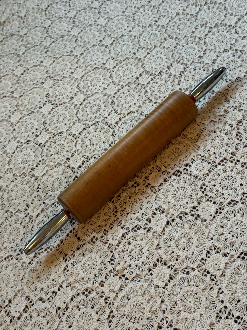 Vintage Wooden Rolling Pin With Metal Handles